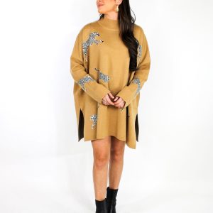 Leopard Mock Neck Sweater - Tan